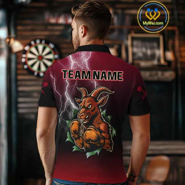 Custom Fire Flame Thunder Lightning Angry Goat Dart Men Polo Shirt, Dart Team Shirt NYN0534