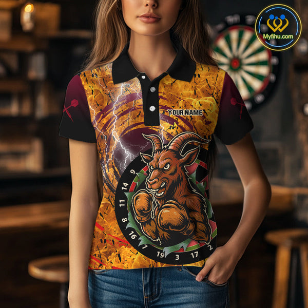 Custom Fire Flame Thunder Lightning Angry Goat Dart Women Polo Shirt, Dart Team Shirt NYN0534