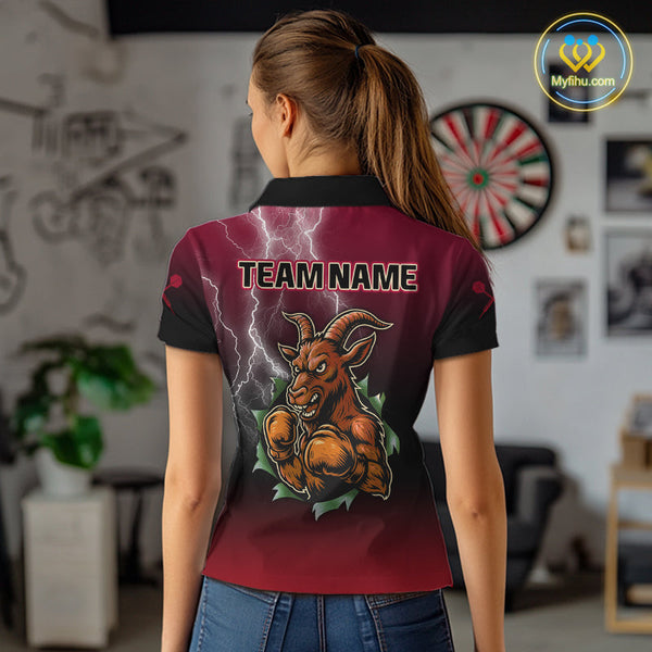 Custom Fire Flame Thunder Lightning Angry Goat Dart Women Polo Shirt, Dart Team Shirt NYN0534