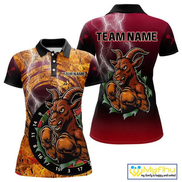 Custom Fire Flame Thunder Lightning Angry Goat Dart Women Polo Shirt, Dart Team Shirt NYN0534