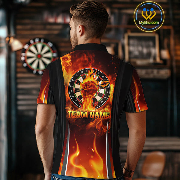 Custom Fire Flame Strong Dart Team Polo Shirt For Men, Dart Jerseys NYN0546