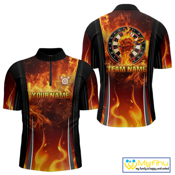 Custom Fire Flame Strong Dart Team Quarter-Zip Shirt For Men, Dart Jerseys NYN0546