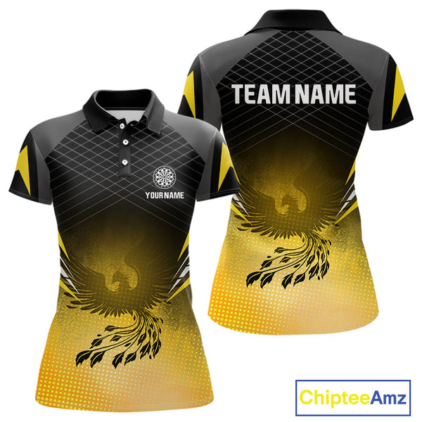 Custom Black And Yellow Phoenix Dart Jersey, Dart Team Women Polo Shirts Dart League Shirt NYN0303