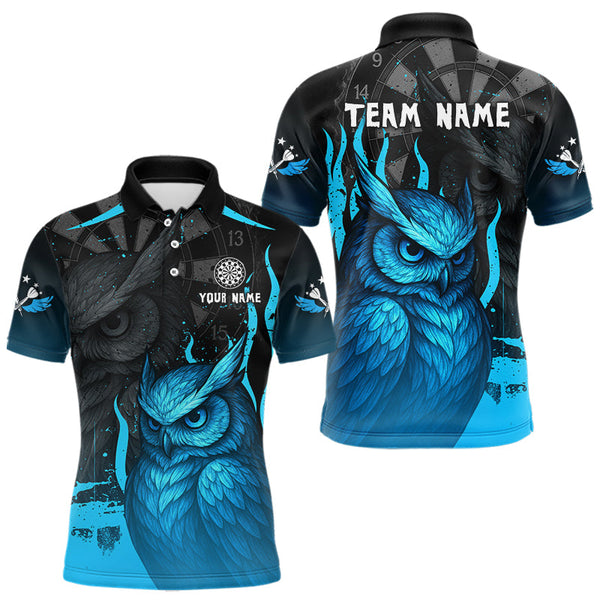 Custom Black And Blue Owl Dart Team Men Polo Shirts, Owl Dart Jerseys NYN0305
