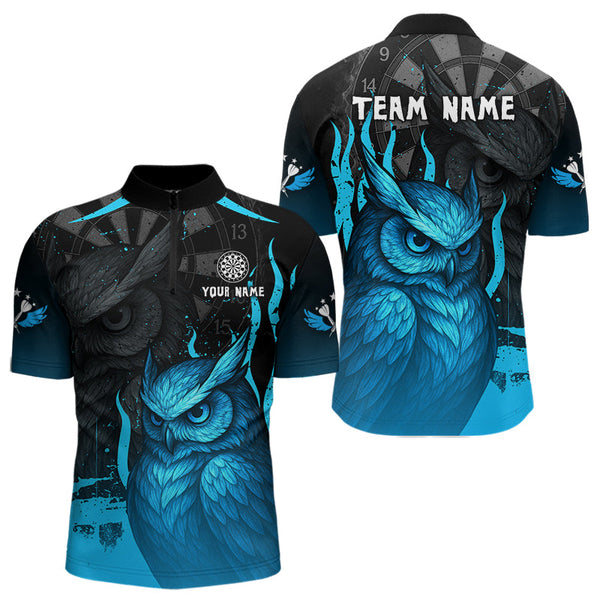 Custom Black And Blue Owl Dart Team Men Quarter-Zip Shirts, Owl Dart Jerseys NYN0305