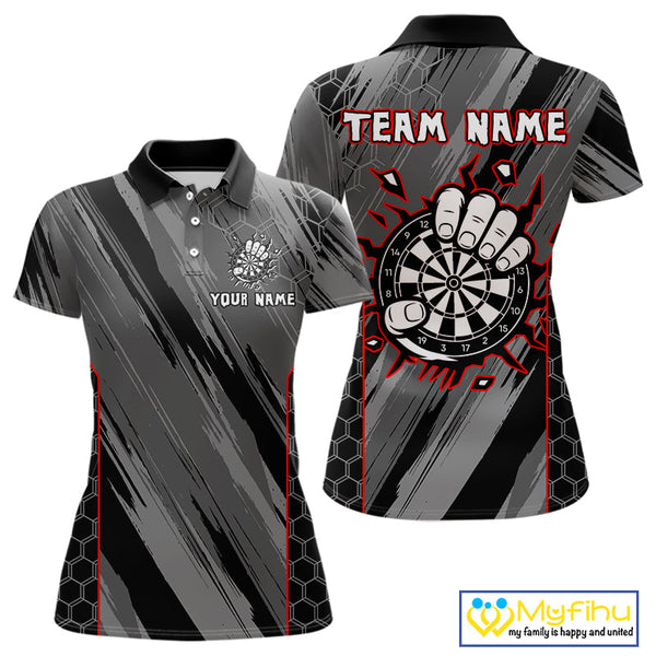 Custom Black, Gray And Red Camo Strong Dart Team Women Polo Shirts, Dart Jerseys NYN0318