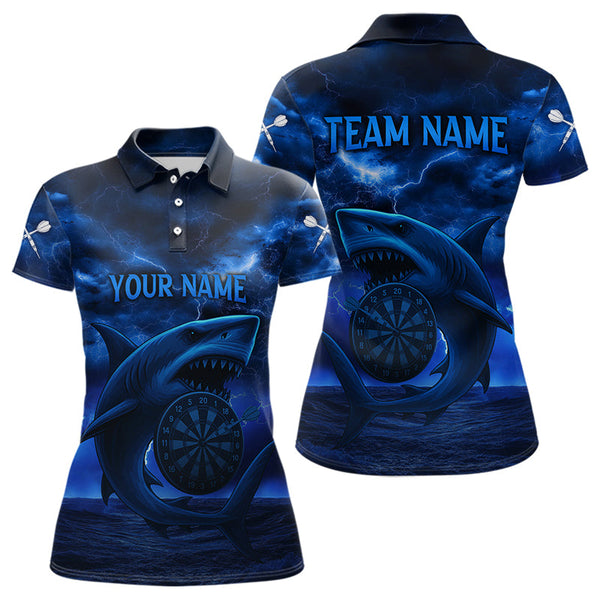 Custom Blue Thunder Lightning Storm Shark Dart Team Women Polo Shirts With Name NYN0330