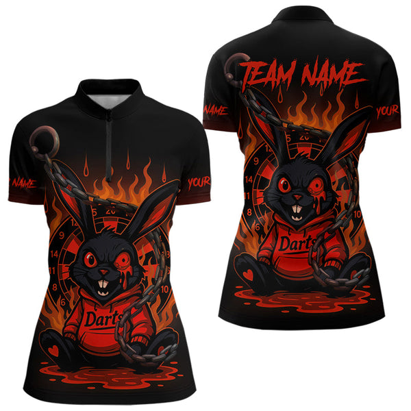 Custom Black And Orange Flame Funny Rabbit Dart Quarter-Zip Shirt For Women, Dart Jersey NYN0594