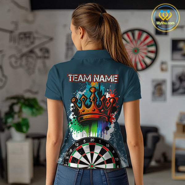 Custom Colorful Splatter Dartboard King Crown Dart Polo Shirt For Women NYN0600