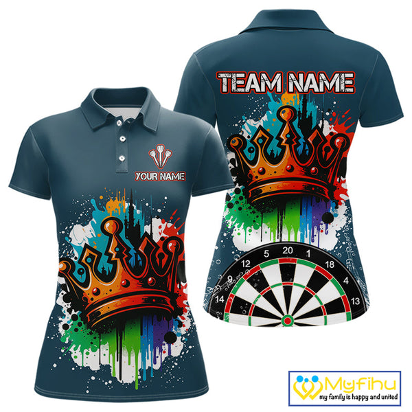 Custom Colorful Splatter Dartboard King Crown Dart Polo Shirt For Women NYN0600
