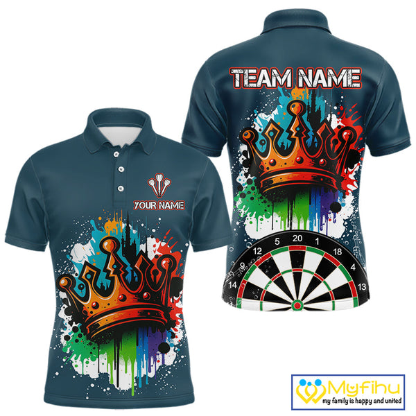 Custom Colorful Splatter Dartboard King Crown Dart Polo Shirt For Men NYN0600