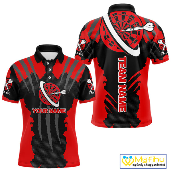 Custom Black And Red Dart Jerseys, Dart Team Polo Shirts For Men Dart League Shirt NYN0339