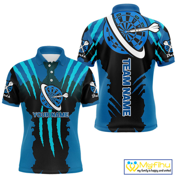 Custom Black And Blue Dart Jerseys, Dart Team Polo Shirts For Men Dart League Shirt NYN0340