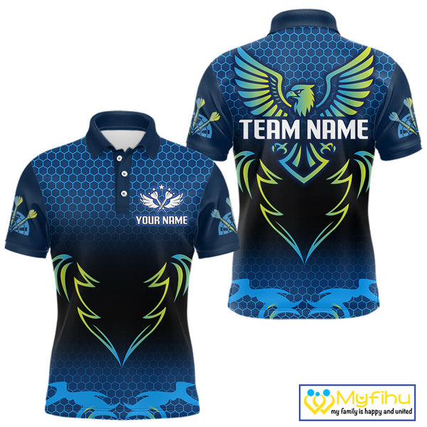 Custom Blue And Green Eagle Dart Jerseys, Dart Team Polo Shirts For Men NYN0356