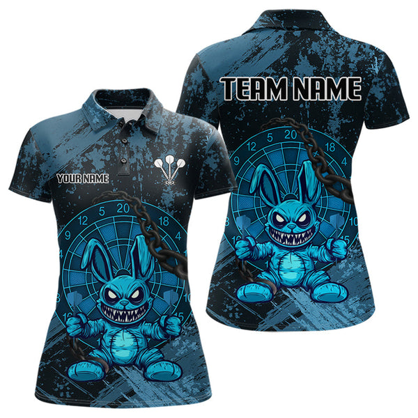 Custom Grunge Black And Blue Angry Rabbit Dart Team Women Polo Shirt, Dart Jerseys NYN0628
