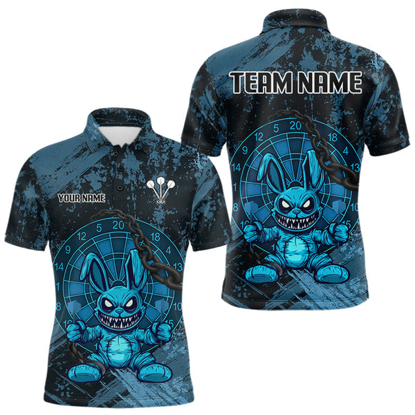 Custom Grunge Black And Blue Angry Rabbit Dart Team Men Polo Shirt, Dart Jerseys NYN0628