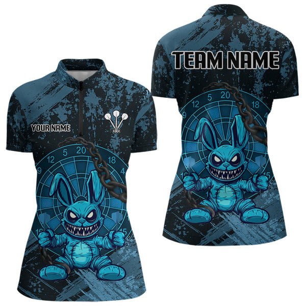 Custom Grunge Black And Blue Angry Rabbit Dart Team Women Quarter-Zip Shirt, Dart Jerseys NYN0628