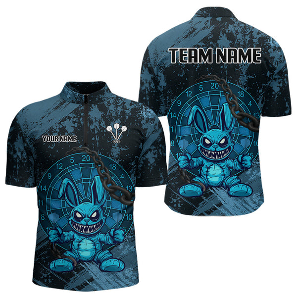 Custom Grunge Black And Blue Angry Rabbit Dart Team Men Quarter-Zip Shirt, Dart Jerseys NYN0628