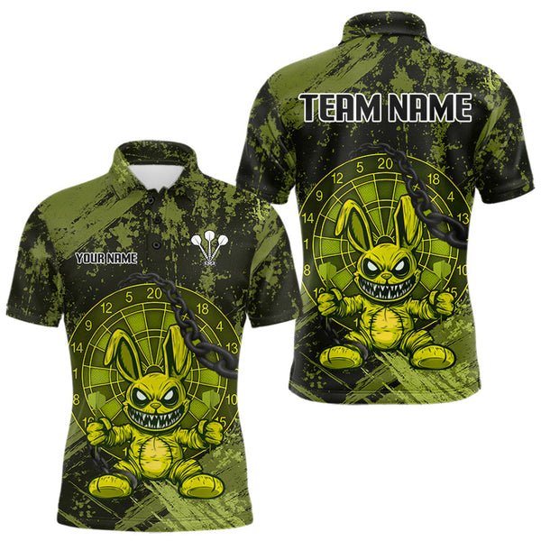 Custom Grunge Black And Yellow Angry Rabbit Dart Team Men Polo Shirt, Dart Jerseys NYN0629