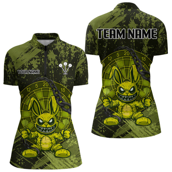 Custom Grunge Black And Yellow Angry Rabbit Dart Women Quarter-Zip Shirt, Dart Jerseys NYN0629