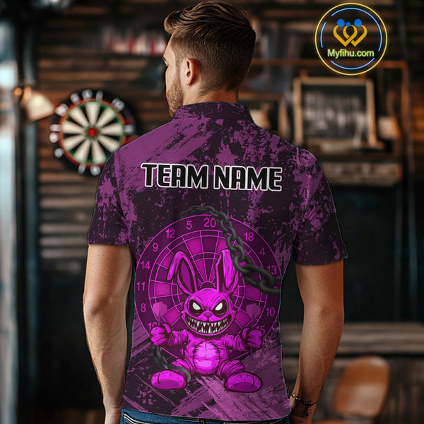 Custom Grunge Black And Pink Angry Rabbit Dart Team Men Polo Shirt, Dart Jerseys NYN0630