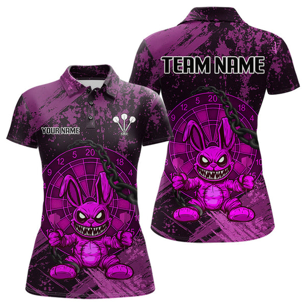 Custom Grunge Black And Pink Angry Rabbit Dart Team Women Polo Shirt, Dart Jerseys NYN0630