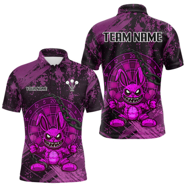 Custom Grunge Black And Pink Angry Rabbit Dart Team Men Polo Shirt, Dart Jerseys NYN0630