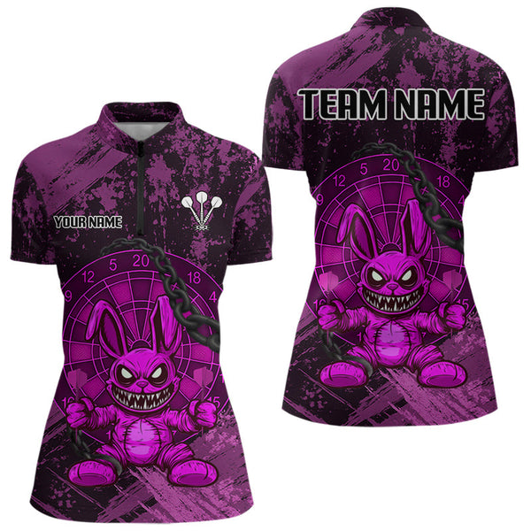 Custom Grunge Black And Pink Angry Rabbit Dart Team Women Quarter-Zip Shirt, Dart Jerseys NYN0630