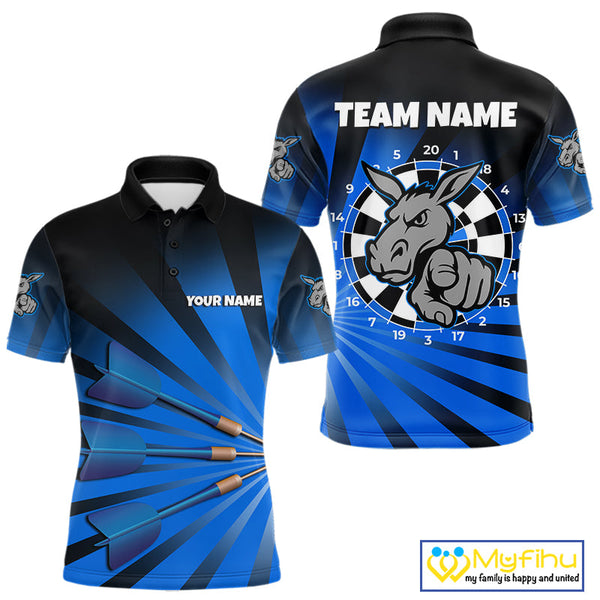 Custom Blue Black Burst Effect Donkey Dartboard Darts Polo Shirts For Men, Dart Jerseys NYN0670
