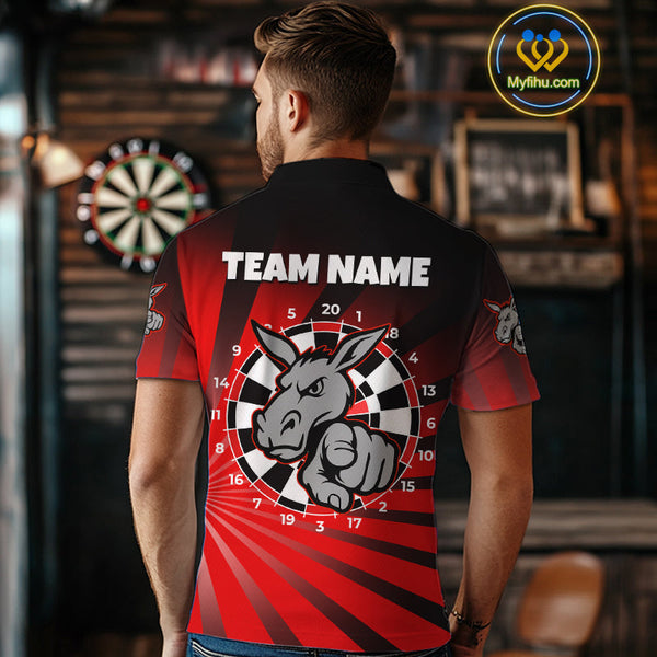 Custom Red Black Burst Effect Donkey Dartboard Darts Polo Shirts For Men, Dart Jerseys NYN0671