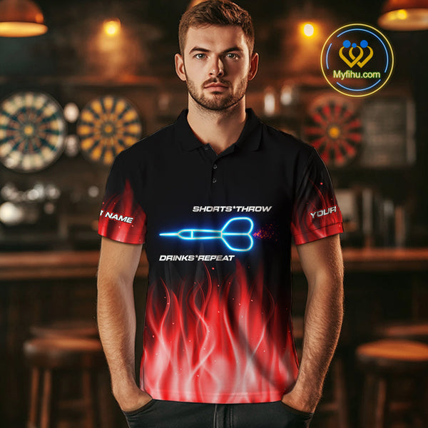 Custom Red Flame US Flag Dartboard Men Polo Shirt, Patriotic Dart League Shirt NYN0677