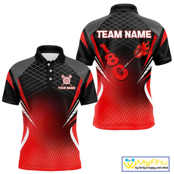 Custom Black And Red Flaming Dart Arrow In 180 Score Dart Polo Shirts For Men NYN0421