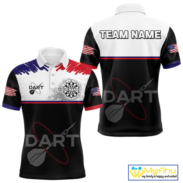 Custom US Flag Dart Patriotic Dart Polo Shirts For Men, Dart League Team Shirt NYN0426