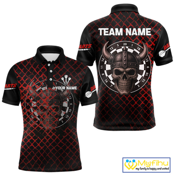 Custom Black Warrior Skull With Horn Dart Team Polo Shirt For Men, Dart Jersey NYN0436
