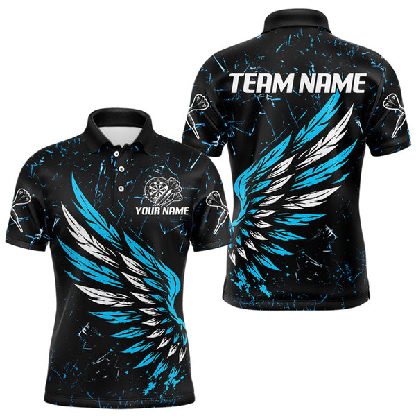 Custom Grunge Black And Blue Dart Wings Dart Team Men Polo Shirts, Dart Jerseys NYN0110