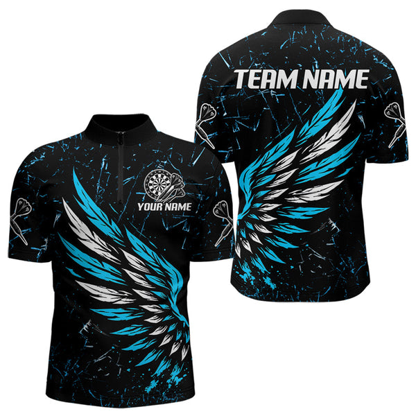Custom Grunge Black And Blue Dart Wings Dart Team Men Quarter-Zip Shirts, Dart Jerseys NYN0110