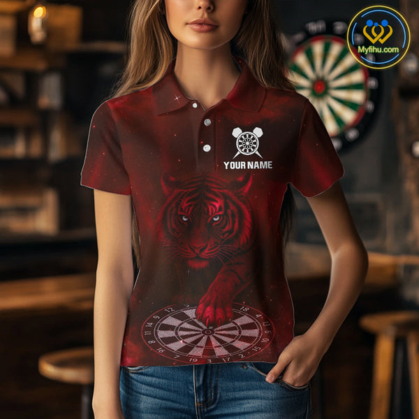 Custom Blue Tiger Dart Polo Shirts For Women, Dart Team Jerseys Dart League Shirt NYN0466