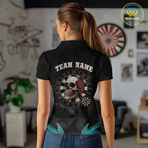 Custom Skull Dart Team Polo Shirt For Women, Halloween Dart Outfit NYN0474