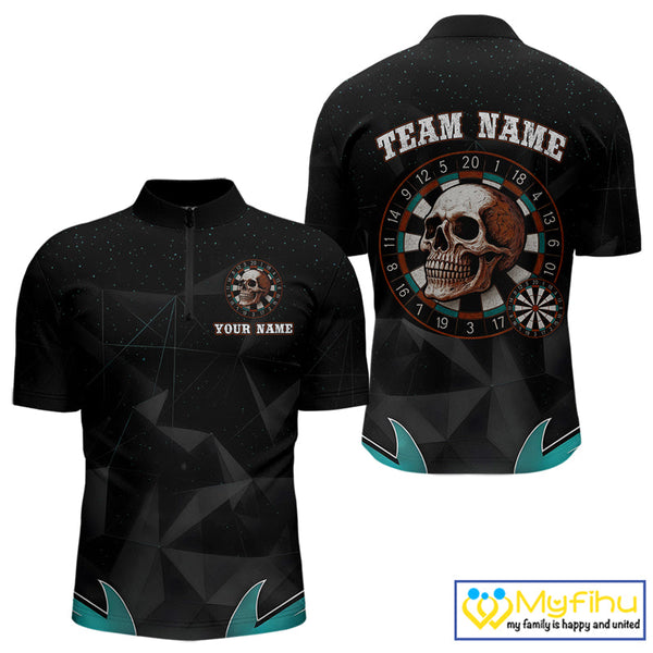 Custom Skull Dart Team Quarter-Zip Shirt For Men, Halloween Dart Outfit NYN0474