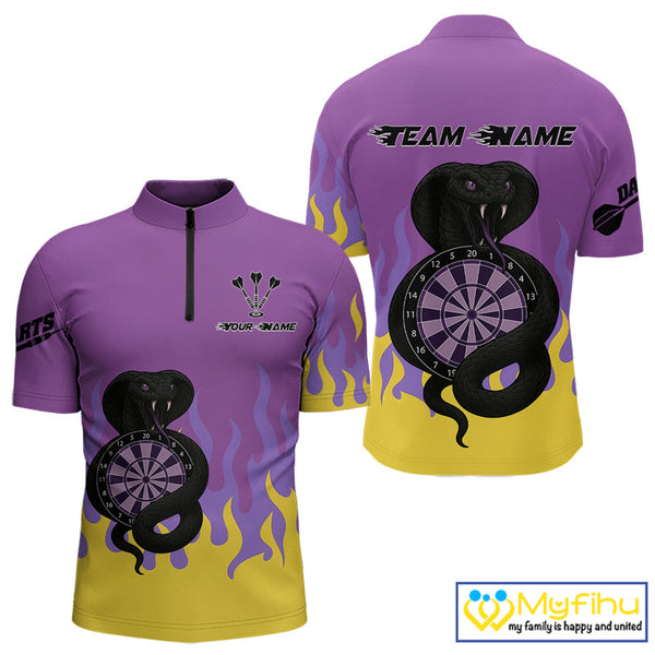 Custom Purple And Yellow Cobra Snake Dart Quarter-Zip Shirt For Men, Dart Jerseys NYN0491
