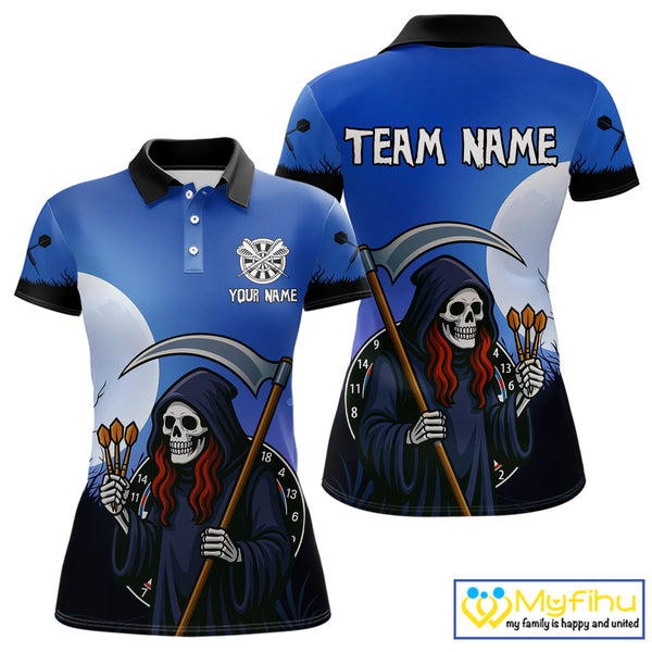 Custom Funny Grim Reaper Dart Team Polo Shirt For Women, Halloween Dart Outfit NYN0497
