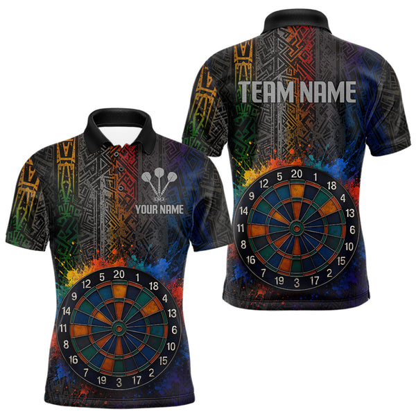 Custom Colorful Tribal Dart Team Polo Shirts For Men, Rainbow Splatter Dart Jerseys NYN0292