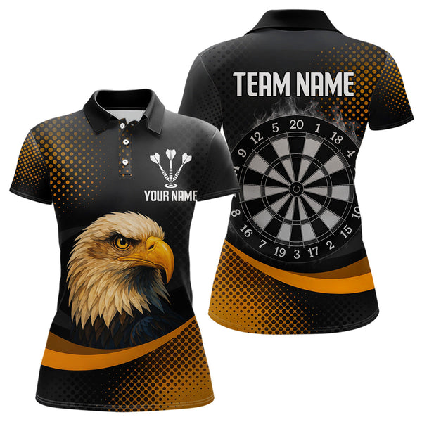 Custom Black And Orange Eagle Dart Team Polo Shirts For Women, Dart Tournament Shirt NYN0302