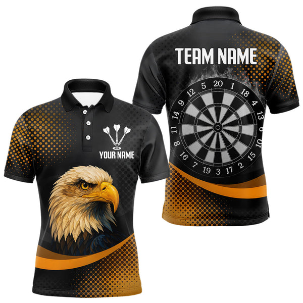Custom Black And Orange Eagle Dart Team Polo Shirts For Men, Dart Tournament Shirt NYN0302