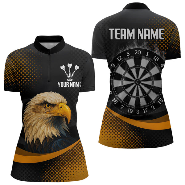 Custom Black And Orange Eagle Dart Team Quarter-Zip Shirt For Women, Dart Tournament Shirt NYN0302