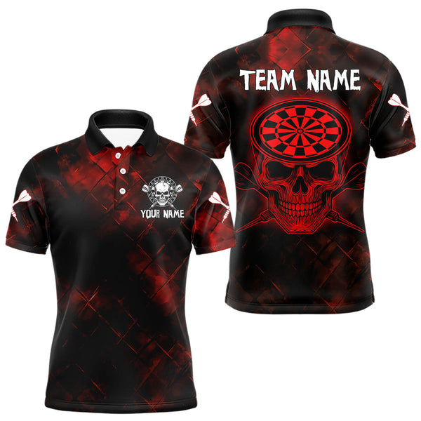 Custom Black And Red Skull Dartboard Dart Team Polo Shirts For Men, Halloween Dart Outfit NYN0320