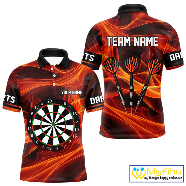 Custom Orange Fire Flame Dart Polo Shirt For Men, Dart Team Jersey NYN0588