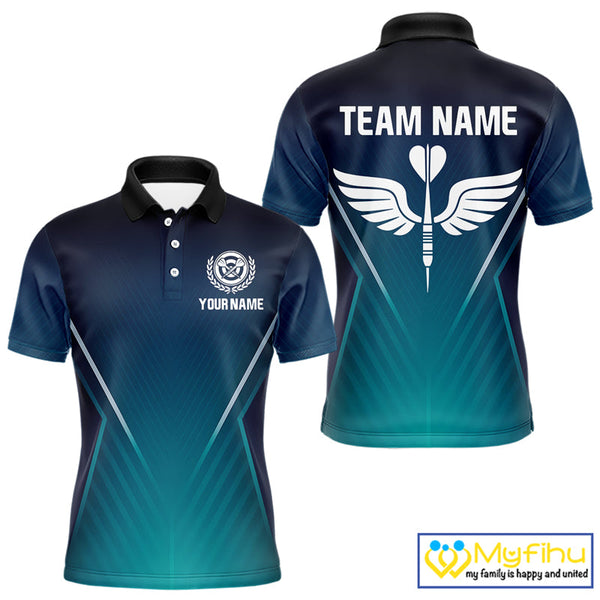 Custom Name Blue Dart Jerseys, Dart Wings Dart Team Polo Shirts For Men NYN0328