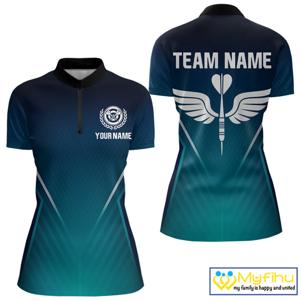 Custom Name Blue Dart Jerseys, Dart Wings Dart Team Quarter-Zip Shirts For Women NYN0328