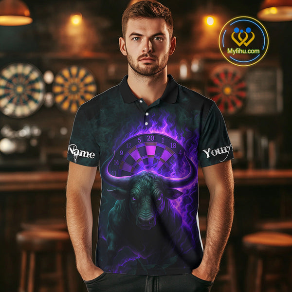 Custom Purple Flame Bull Dart Polo Shirt For Men, Bull Dart Jersey NYN0606